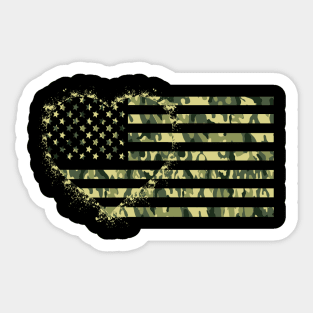 AMERICAN HEART FLAG CAMO DISTRESSED Independence Day 4th of July Design Sticker